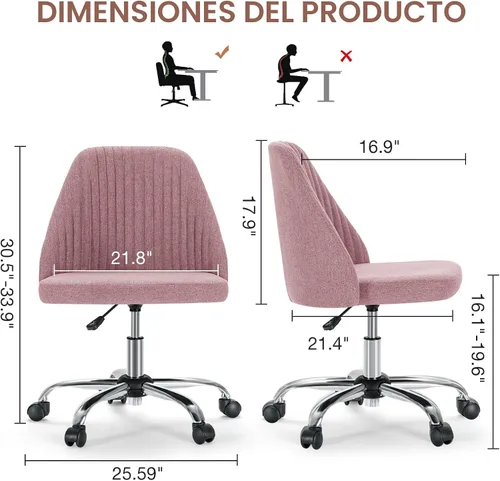 Miniatura 2 de DUMOS Silla de oficina, cómoda silla de escritorio giratoria con ruedas, asiento ancho, sin brazos, altura ajustable, sillas de computadora