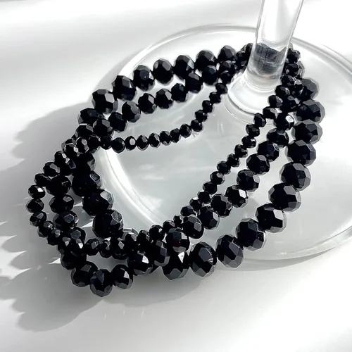 Miniatura 6 de SEMATA Juego de 1500 cuentas negras para hacer joyas, con estrellas y cuentas de corazón, cuentas redondas y poligonales acrílicas negras lisas