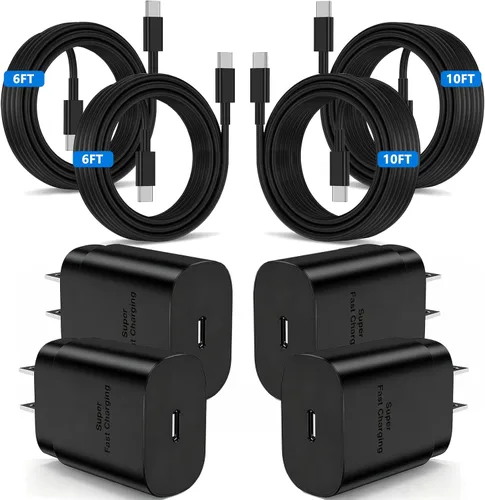 Miniatura 12 de Paquete de 2 cargadores súper rápidos de 45 W tipo C de 10 pies, USB C de carga de pared y cable largo de cargador de teléfono Android para Samsung