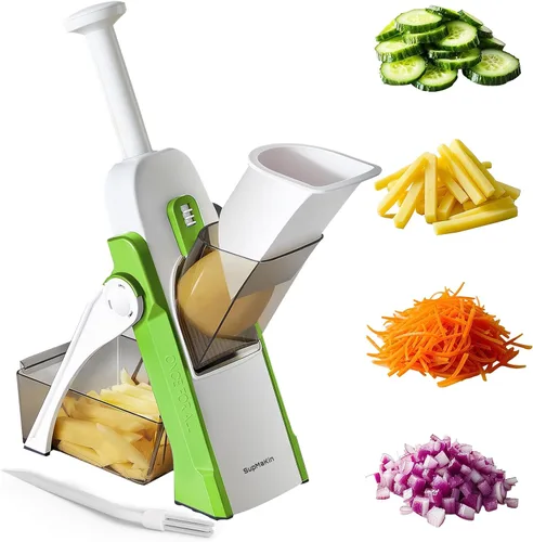 SupMaKin Cortador de Mandolina Seguro Mejorado, Cortador de Verduras, Cortador de Patatas 4 Modos Grosor Ajustable Cortador de Alimentos, Artefacto