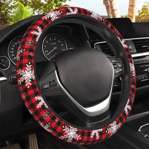 Miniatura 16 de Funda de volante con puntos negros abstractos, protector elástico antideslizante para volante, decoración interior de automóvil para mujeres