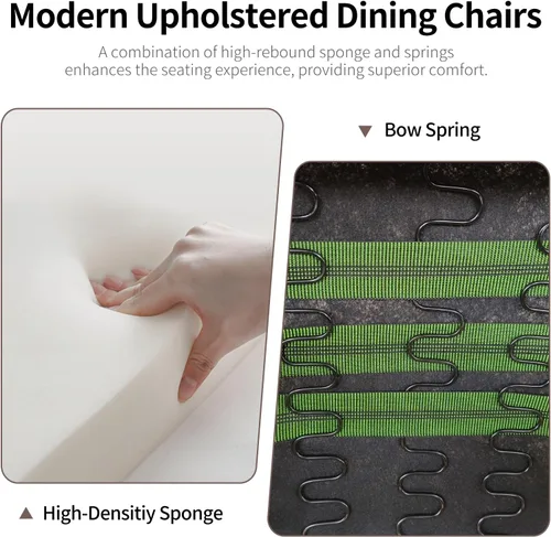 Miniatura 5 de Juego de 2 sillas de comedor de terciopelo, silla de comedor tapizada de alta gama con tirador de anillo en la espalda, adorno de clavos y patas