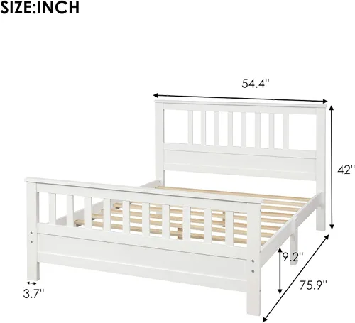 Miniatura 2 de Bellemave Cama de plataforma completa, marco de cama de plataforma de madera con cabecero y estribo, fácil montaje, color blanco