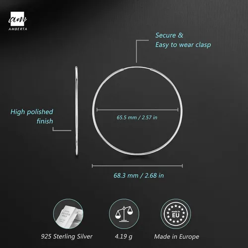 Miniatura 9 de Amberta® Aretes de plata de ley 925 con círculos finos y sin fin. Tamaño del diámetro: 20 30 40 60 2.953 in