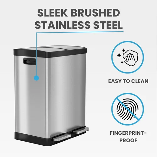 Miniatura 8 de iTouchless - Cubo de basura de cocina de 60 litros / 16 galones con doble compartimento y contenedor para reciclaje, filtro de olores, cierre suave
