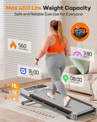 Miniatura 5 de Walking Pad with 15% 12-Level Auto Incline & Handle Bar, Trisomy Foldable Under Desk Treadmill, 450 LBS Capacity Treadmills for Home Hiking with UI