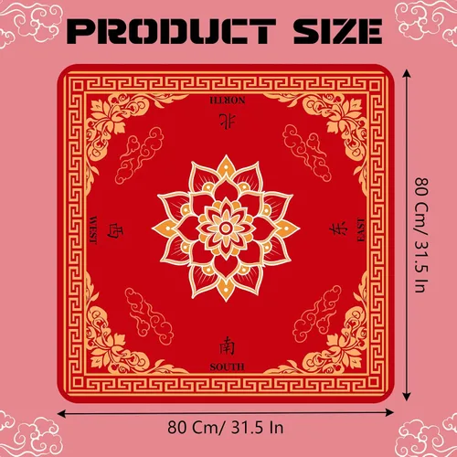Miniatura 4 de Tapete de Mahjong rojo para mesa, tapete de mesa Mahjong de 31 x 31 pulgadas, antideslizante, reducción de ruido, con bolsa de transporte, cubierta