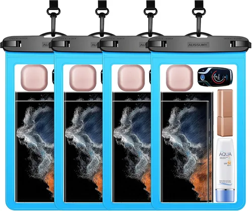 Miniatura 8 de Paquete de 4 fundas impermeables grandes para teléfono de 10.5" - Soporte transparente para celular bajo el agua - Bolsa seca universal a prueba