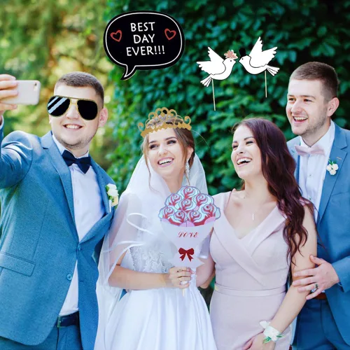 Miniatura 2 de 52 accesorios para cabina de fotos de boda con palo, accesorios divertidos para cabina de fotos, suministros de fiesta de boda para novia, novio