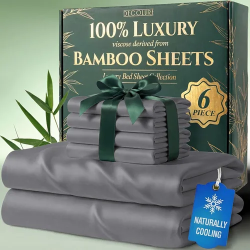 Miniatura 12 de DECOLURE Juego de sábanas 100% viscosa derivada de bambú, tamaño individual, sábanas de lujo de 4 piezas de enfriamiento natural, juego de cama