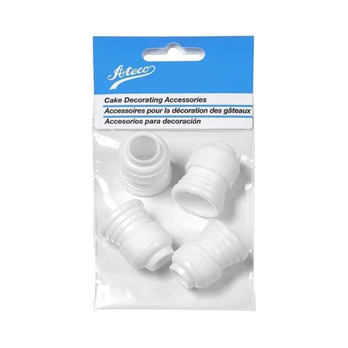 Ateco Acopladores de plástico estándar, para uso de tubos y bolsas de decoración de pasteles, juego de 4, 4 unidades, color blanco