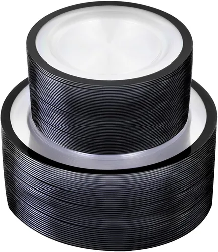 U-QE 120 platos negros desechables para fiestas, platos transparentes y negros, desechables, resistentes, platos desechables elegantes, incluyen 60