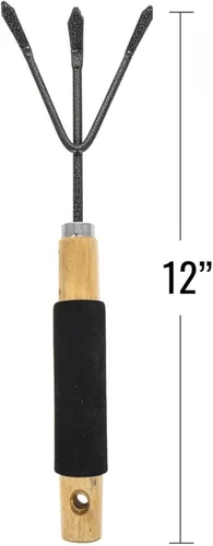 Miniatura 4 de Cultivador de rastrillo de jardín de 3 puntas de madera de mano de acero triple