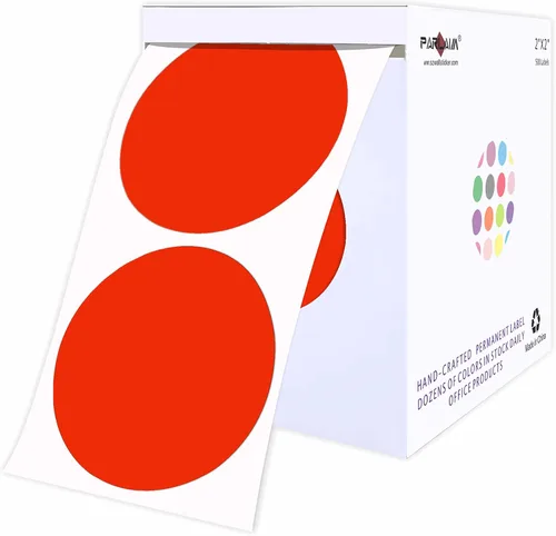 PARLAIM Etiquetas circulares redondas de 2 pulgadas con código de color rojo en rollo, 500 calcomanías, 2 pulgadas de diámetro para inventario,