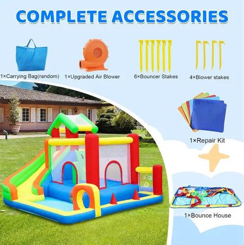 Miniatura 7 de Casa de rebote, castillo inflable con soplador para niños en interiores y exteriores, castillo de salto inflable con pozo de bolas, tobogán, pared