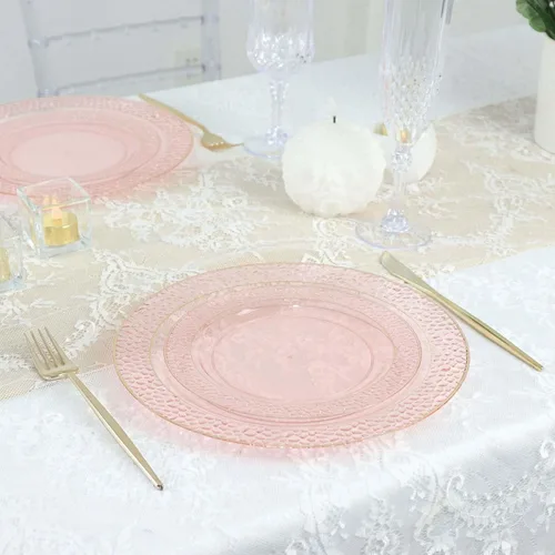 Miniatura 8 de Efavormart - Paquete de 10 platos de postre de plástico martillado de oro rosa rubor de 7.5 pulgadas con borde dorado, platos redondos desechables