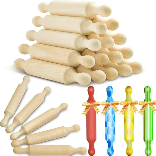 Suclain 15 rodillos pequeños de madera para cocina, para hornear masa pequeña para niños, fondant, pastelería, pizza, manualidades y juego