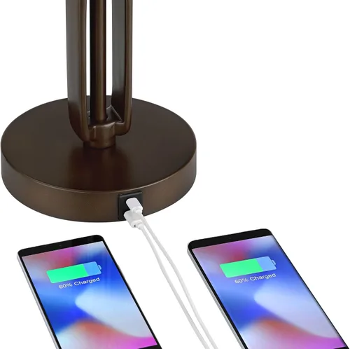Miniatura 5 de Franklin Iron Works Samuel - Lámpara de mesa rústica con brazo oscilante de 21 1/4 pulgadas de alto con puertos USB, carga A+C, pantalla de mica