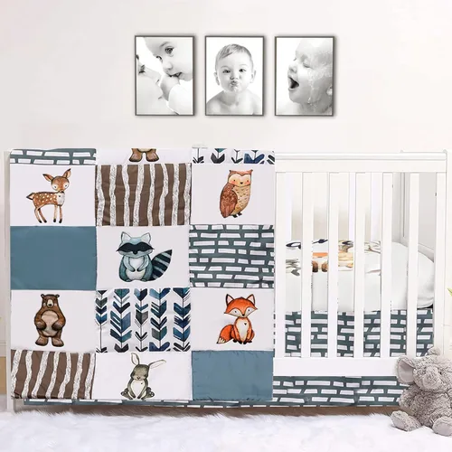 Miniatura 10 de PINNKKU - Juego de cama de 3 piezas para bebé niño o niña, incluye falda, manta y sábana, ropa de cama para bebé, diseño fruncido y plisado en rosa