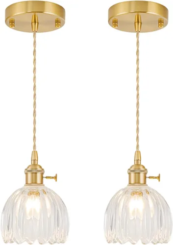 Miniatura 17 de Lámparas colgantes enchufables, lámpara colgante de cristal vintage, mini lámpara colgante de tulipán blanco leche, iluminación colgante para isla