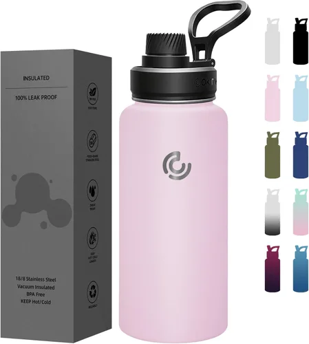 Miniatura 11 de Botella de agua deportiva de 40 onzas, botella de agua aislada con asa, acero inoxidable, simple y moderna, adecuada para viajes, escuela, niño