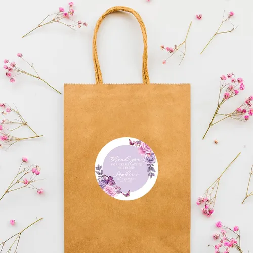 Miniatura 2 de Andaz Press Paquete de 40 etiquetas personalizadas redondas de 2 pulgadas para Quinceañera, mariposas lilas personalizadas etiquetas de Lila Lavanda