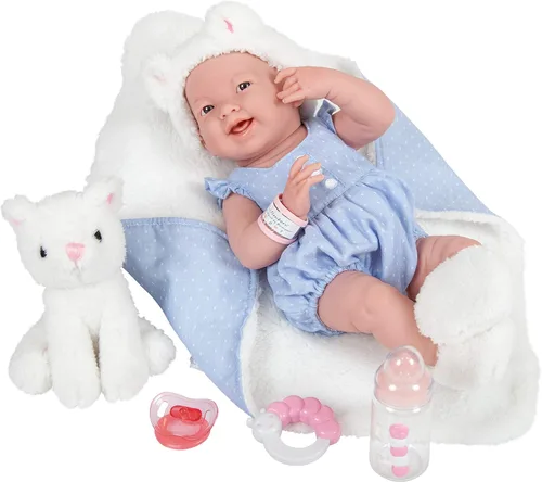 Miniatura 2 de JC Toys La Newborn Muñeca bebé niña de 15 pulgadas de vinilo anatómicamente correcta con traje blanco y rosa y accesorios de lujo Diseñada