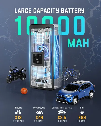 Miniatura 4 de Inflador de neumáticos P009 Compresor de aire portátil, bomba de aire 4 veces más rápida de 150 PSI, bomba de neumáticos inalámbrica de apagado
