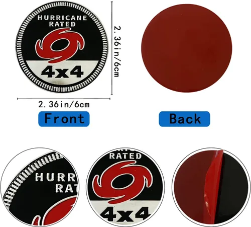 Miniatura 6 de Insignia de huracán emblema de automóvil, 4 x 4 de metal, insignias de metal 3D, emblemas redondos, calcomanías compatibles con vehículos Jeep