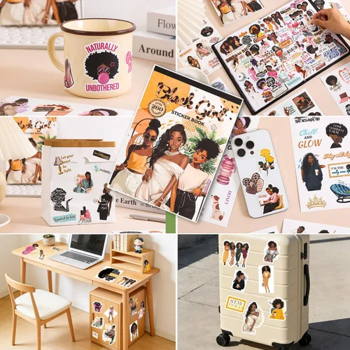Miniatura 5 de Libro de calcomanías de niña negra para botella de agua: más de 260 calcomanías motivacionales de vinilo impermeable para adolescentes y mujeres