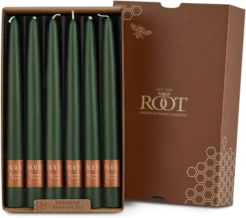 Miniatura 16 de Root Candles Juego de 12 velas cónicas sin aroma, lisas sumergidas a mano, sin goteo, cera de abeja mejorada, en caja, 9 pulgadas, verde salvia