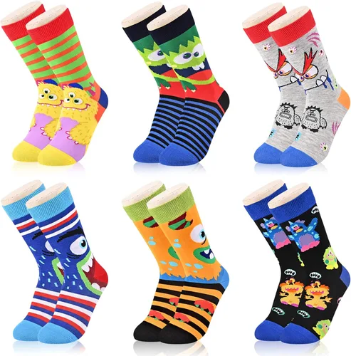 Dsia Zamur Calcetines para niños y niñas, paquete de 4 a 6 unidades + caja de regalo, novedosos calcetines de pantorrilla coloridos para adolescentes