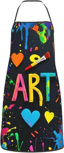 Miniatura 9 de Delantal de artista de pintura colorida con 2 bolsillos, regalos para profesores de arte, estudiantes, pintores, delantales ajustables impermeables