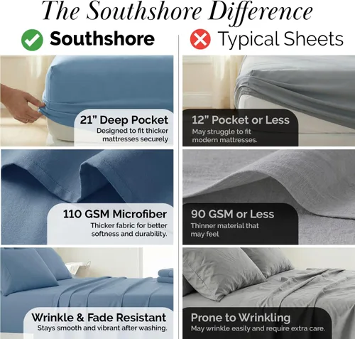 Miniatura 193 de Southshore Fine Living, Inc. Juego de 7 piezas de sábanas King divididas para cama ajustable, juego de sábanas King divididas con bolsillo de 21