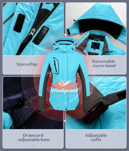 Miniatura 6 de Chaqueta de esquí impermeable para mujer resistente al viento chaqueta de snowboard cálida abrigo de invierno