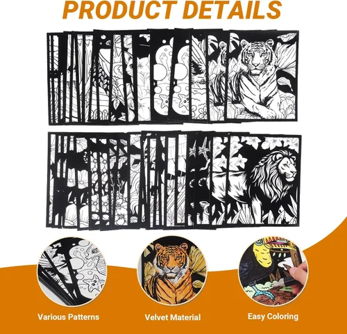 Miniatura 5 de HOTPLACY 48 Piezas Pósteres de Terciopelo Difuso para Colorear Pósteres Difusos de Animales para Colorear para Adultos Adolescentes Póster Grande