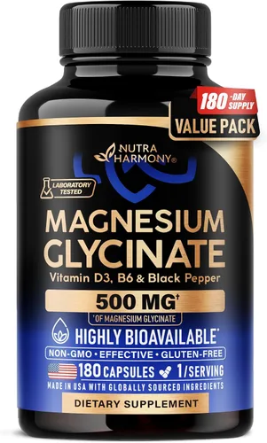 Miniatura 13 de Glicinato de magnesio 500 mg – Suplemento quelatado – Forma de alta absorción de magnesio – Apoyo para el sueño, la salud muscular y cardíaca