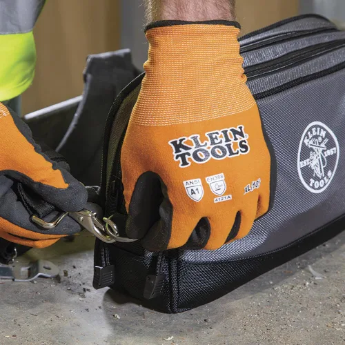 Miniatura 8 de Klein Tools Bolsa de herramientas, compartimentos dobles, organizador de bolsas de herramientas de alta resistencia, bolsa multiusos Gris