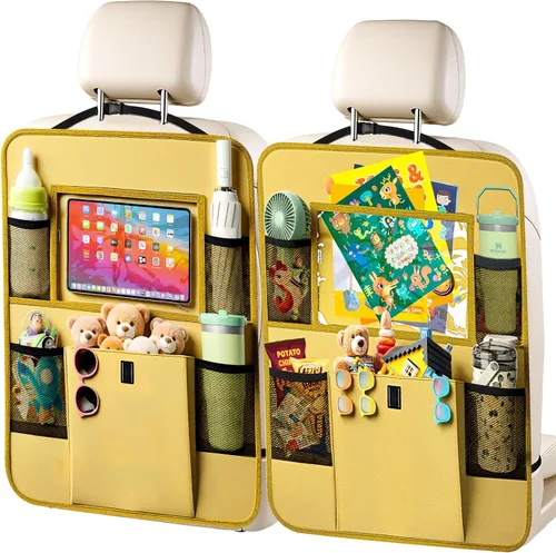 Organizador para el asiento trasero del coche con soporte para tableta, 6 bolsillos de almacenamiento, protectores de respaldo de asiento con