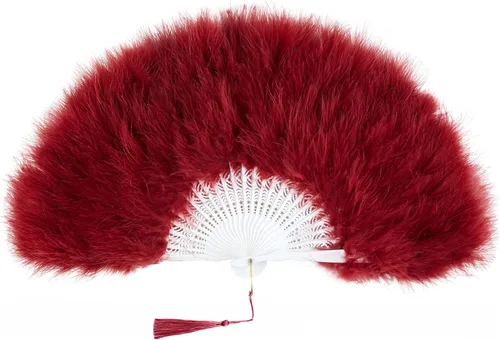 Miniatura 14 de BABEYOND Abanico de plumas de marabú estilo vintage de los años 20, abanico plegable de mano, para disfraz, baile, espectáculo, fiesta de té, Negro