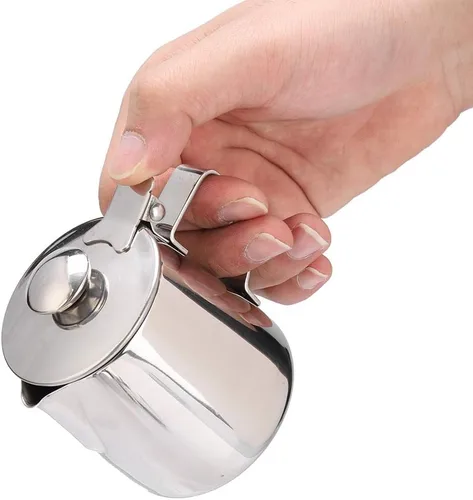 Miniatura 6 de Jarra de espuma de leche con tapa, vaporizador de leche, espumador de café para café, capuchino, latte, arte de acero inoxidable (20.3 fl oz)