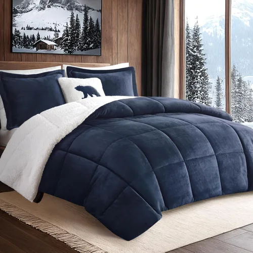 Miniatura 14 de Woolrich - Juego de edredón reversible ultrasuave de felpa a sherpa, alternativa al plumón, ropa de cama cálida de invierno para clima frío