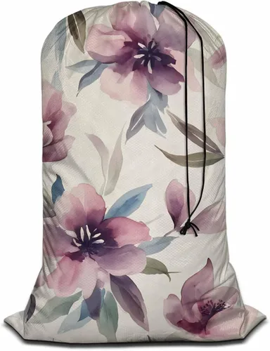 Swono Bolsa de lavandería extragrande con diseño floral de acuarela con cierre de cordón, 28 x 40 pulgadas, diseño de hojas y pétalos botánicos,