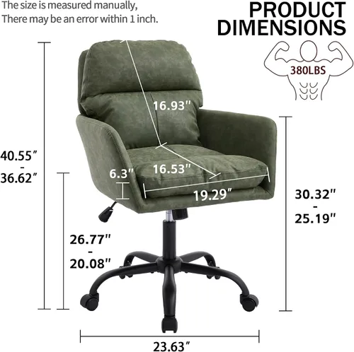 Miniatura 3 de YISHENG Silla de escritorio de piel sintética para oficina en casa, silla giratoria ajustable para computadora con ruedas y brazos, cómoda silla