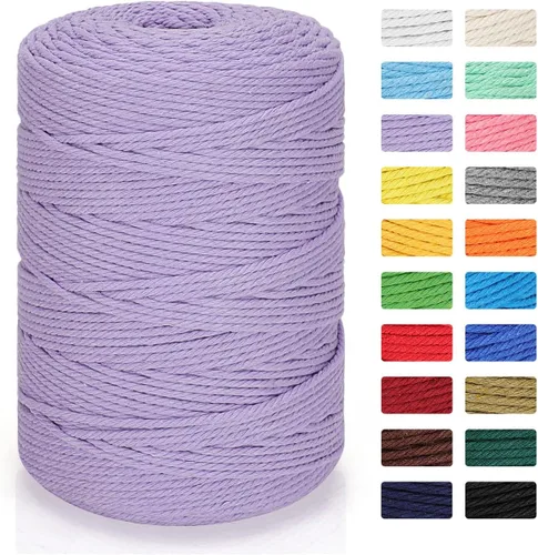 Cordón de macramé de 3mm x 300m | Cuerda de macramé 100% algodón natural | Cordón de algodón trenzado de 4 hebras para manualidades DIY, adornos de