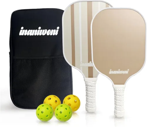 Juego de 2 palas de pickleball - Superficie de fibra de vidrio y núcleo de panal de polipropileno | Palas ligeras de pickball | 4 pelotas de