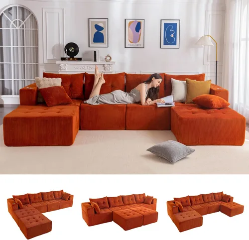 Miniatura 20 de MAXYOYO Sofá modular, moderno en forma de U con 2 otomanas, sofá en una caja, silla copetuda de 6 asientos sin hueso para sala de estar, no requiere