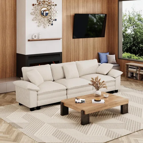 Miniatura 19 de MIXPATIO Sofá modular en forma de L de 123 pulgadas con cojines de nube, juego de sofá modular de asiento profundo con 4 asientos y 1 otomana, Gris