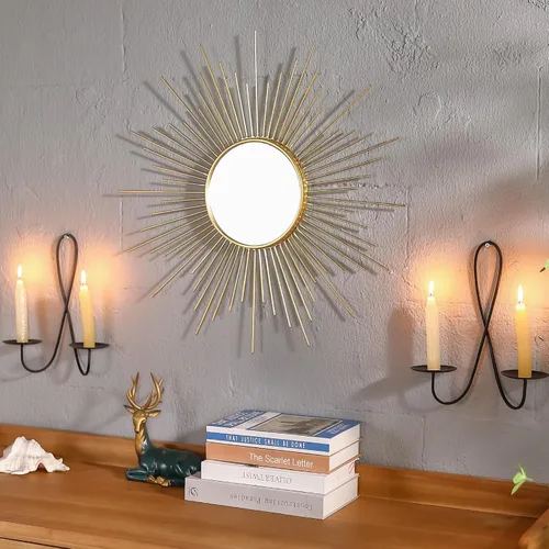 Miniatura 8 de Espejo grande dorado de 24 pulgadas, espejos de metal Starburst, espejo solar moderno de mediados de siglo, decoración de pared para sala de estar