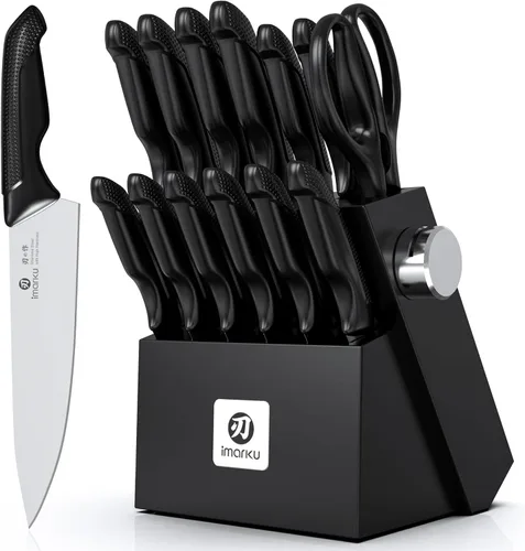 Miniatura 10 de imarku Juego de cuchillos de cocina de 14 piezas, juego de cuchillos japoneses para cocina, juego de cuchillos de acero inoxidable con bloque
